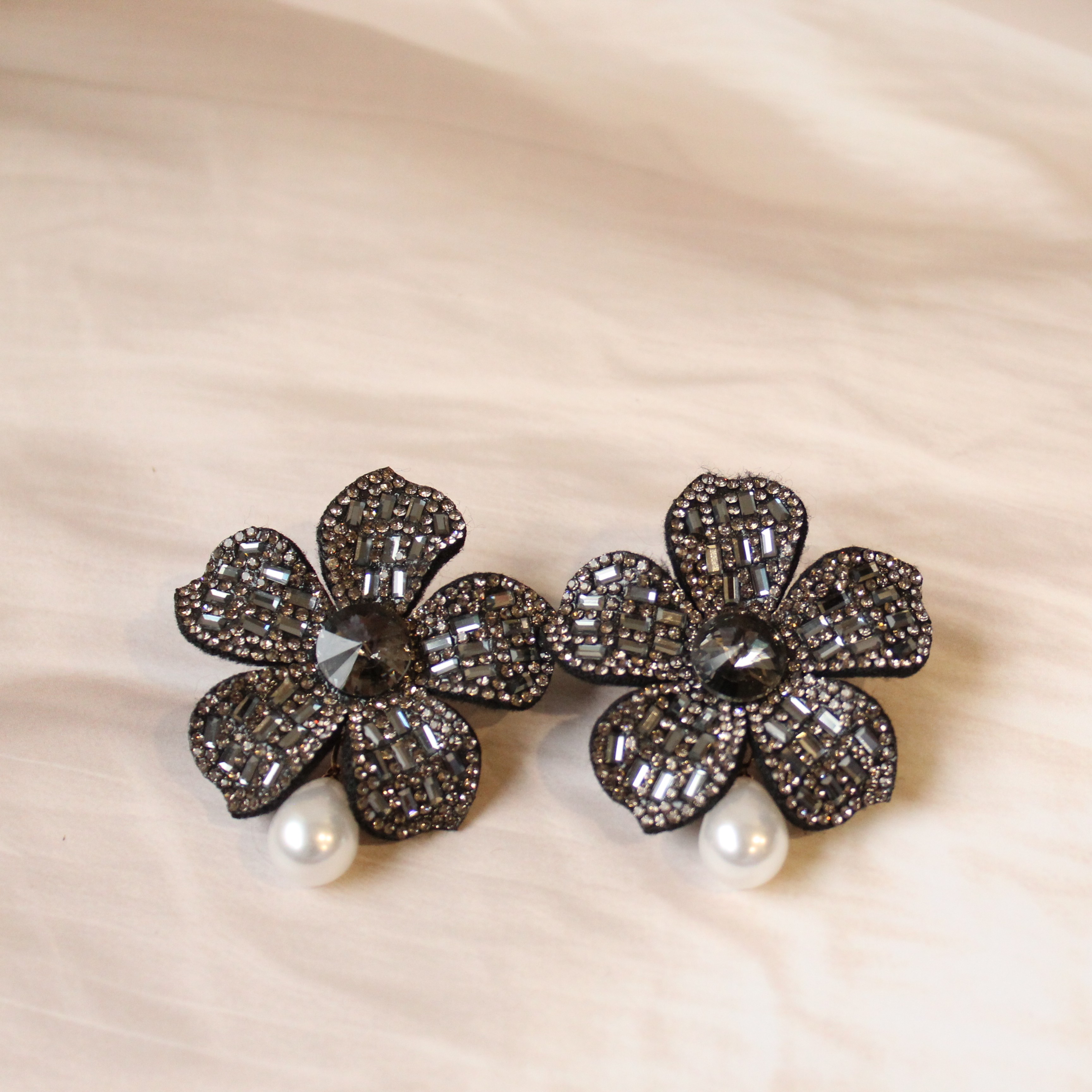 Black flower earrings