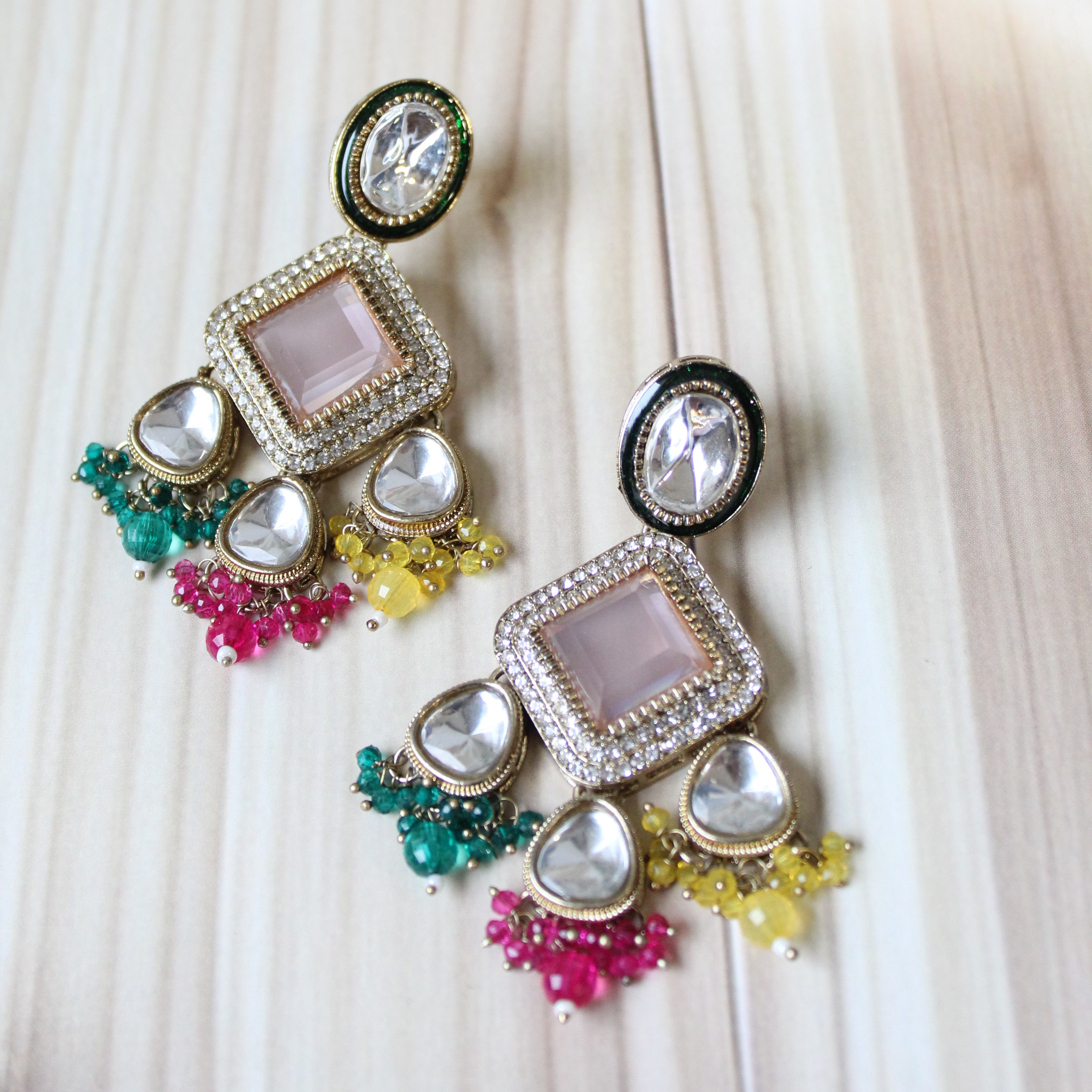 multi colour kundan earrings
