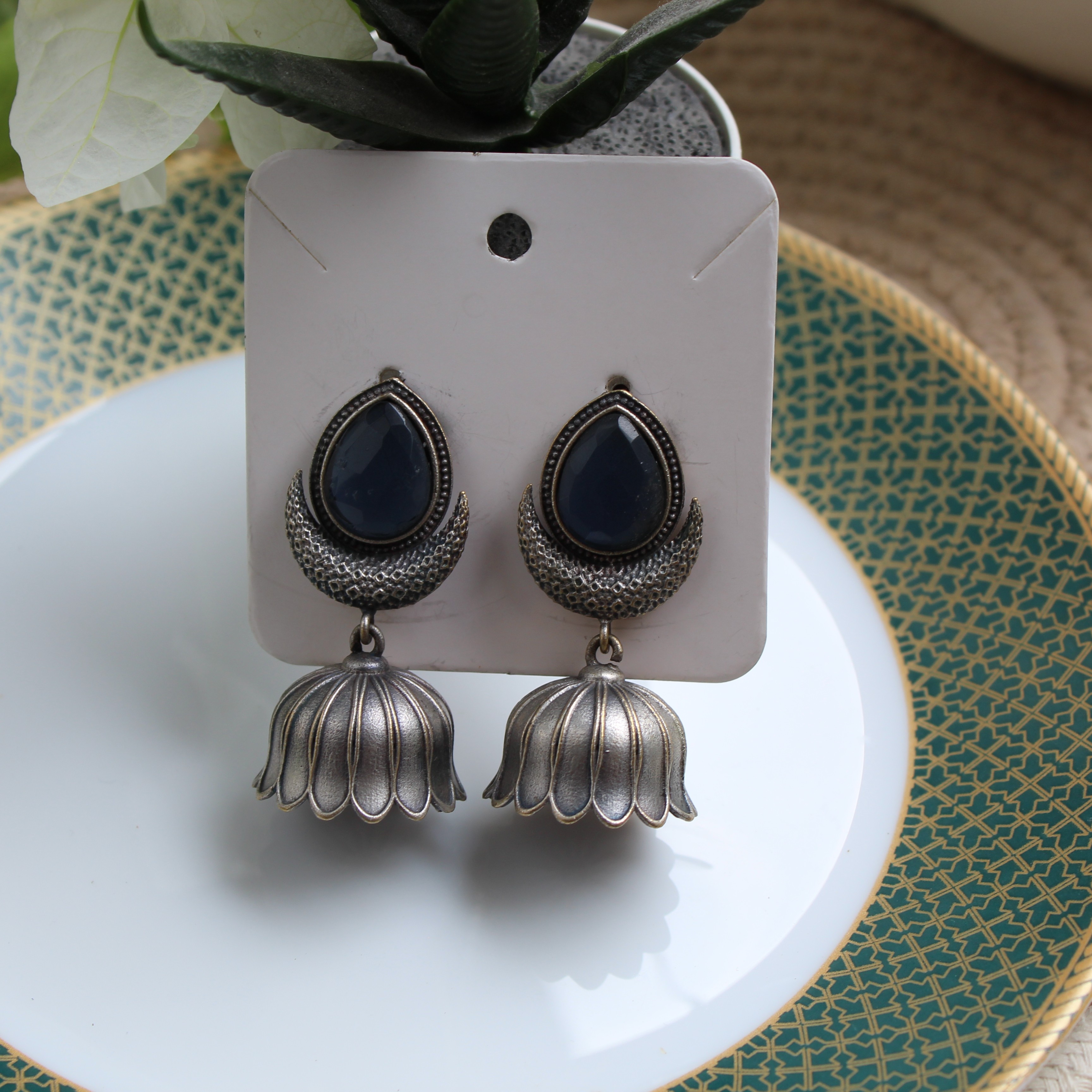 oxidised jhumka (deep blue)