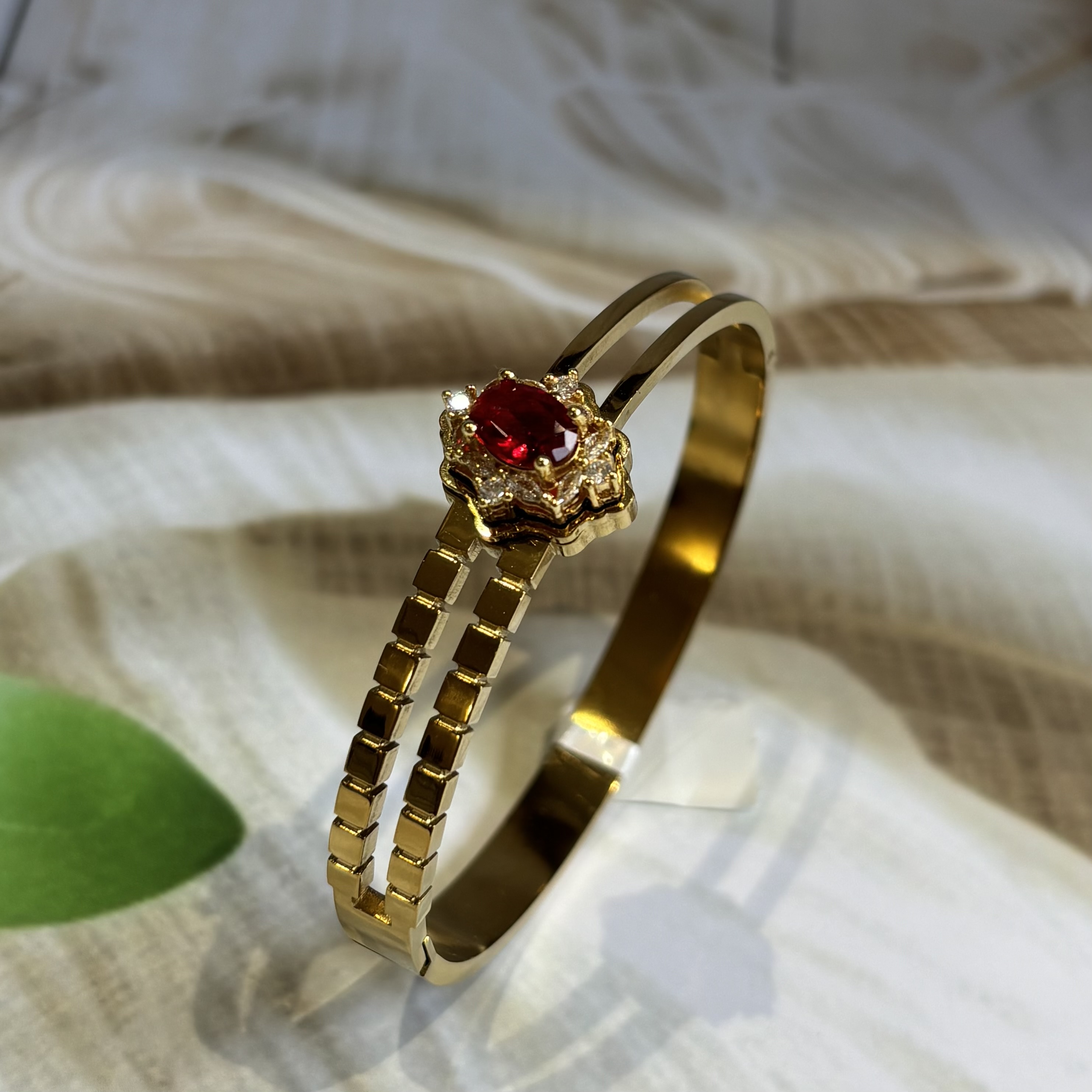 Ruby red stone adjustable bangle