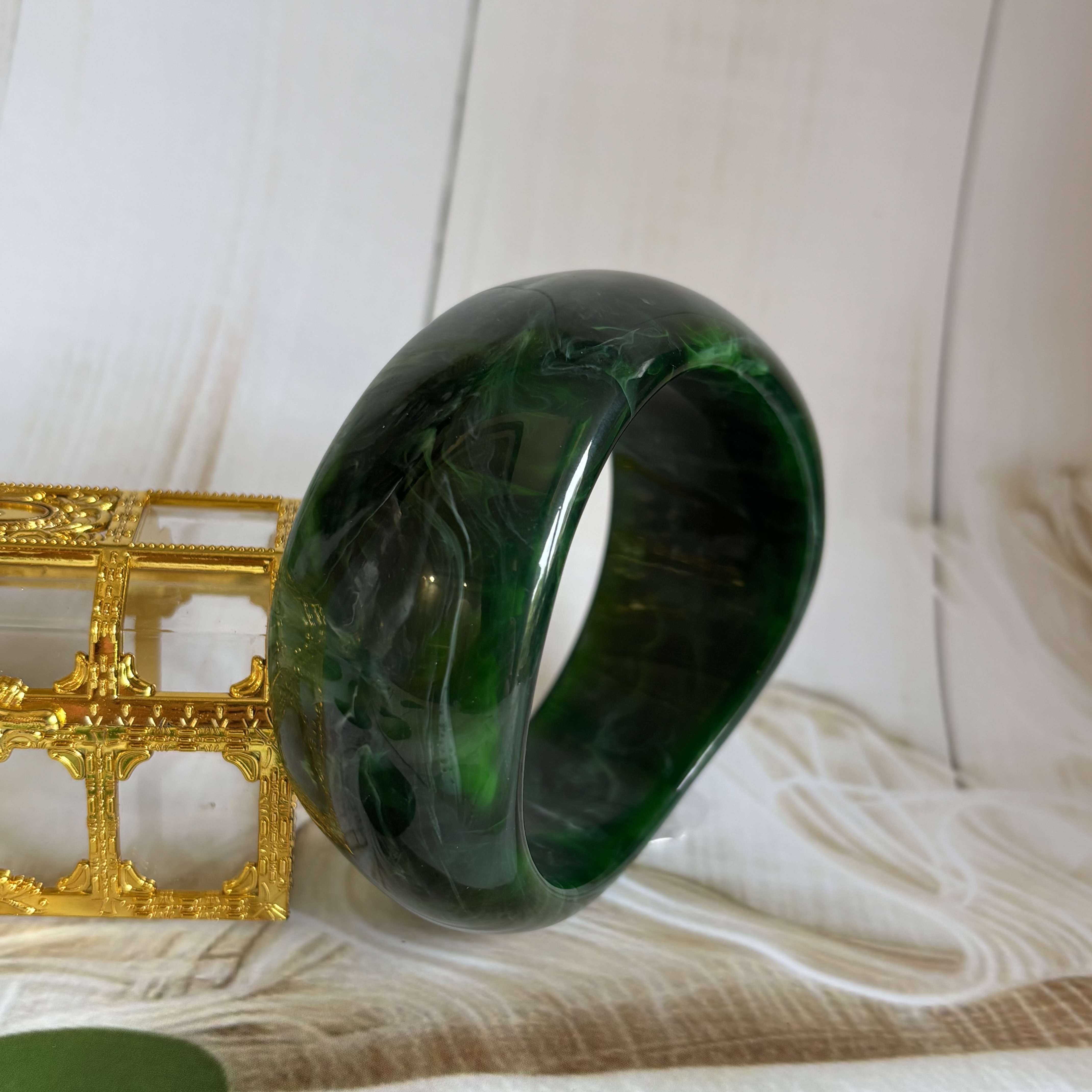 Resin marble bangle-Green