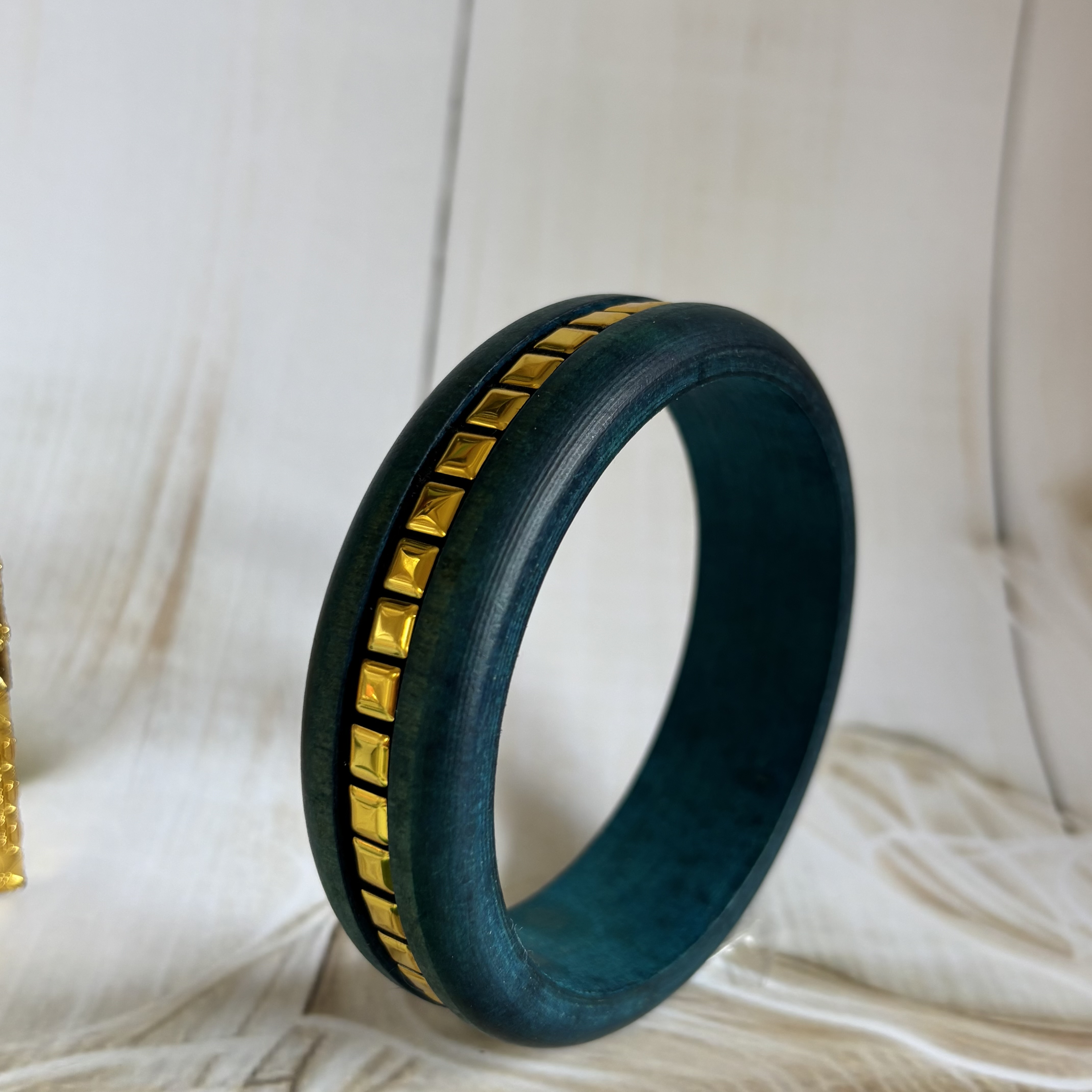 Wooden bangle- teal blue