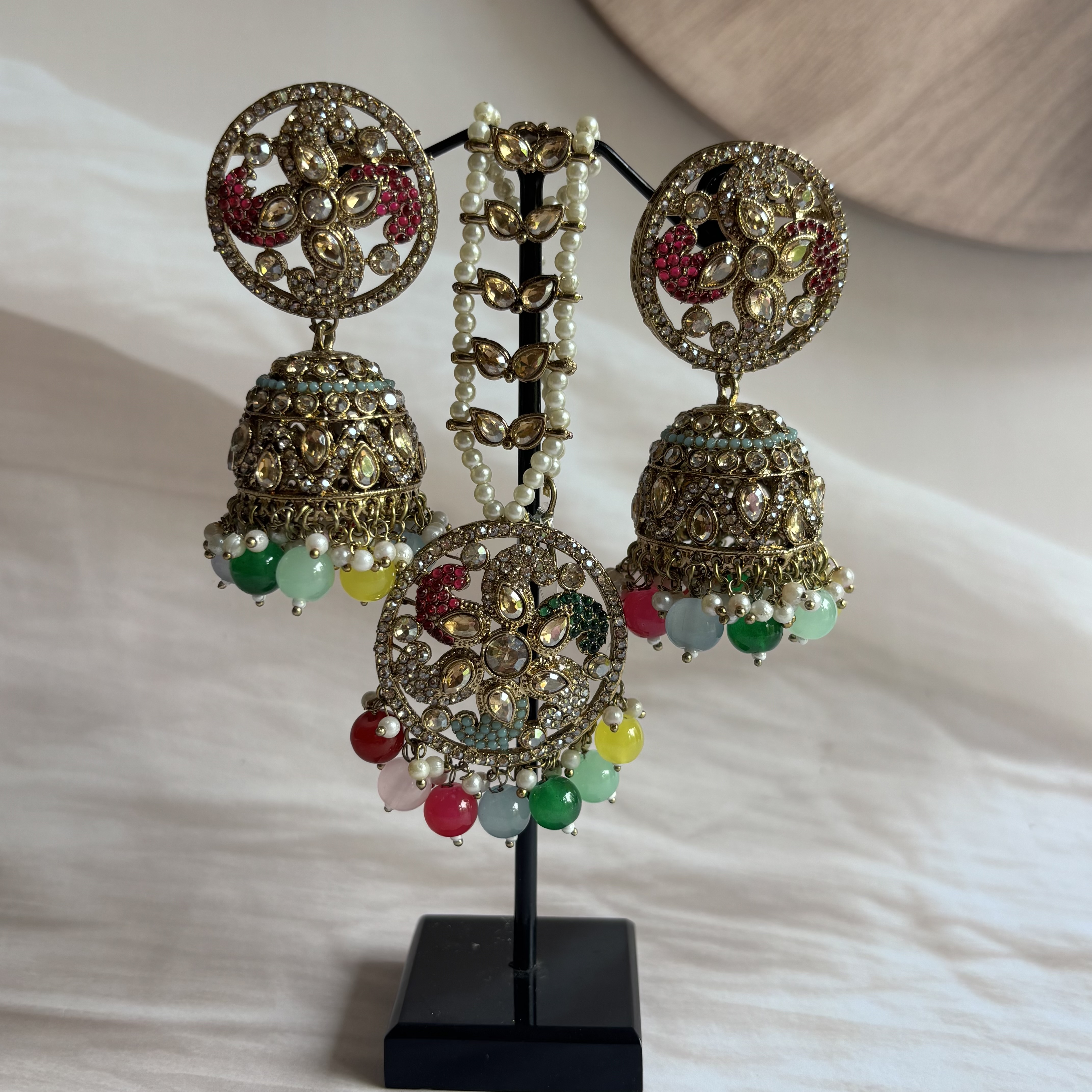 Multi colour jhumka set