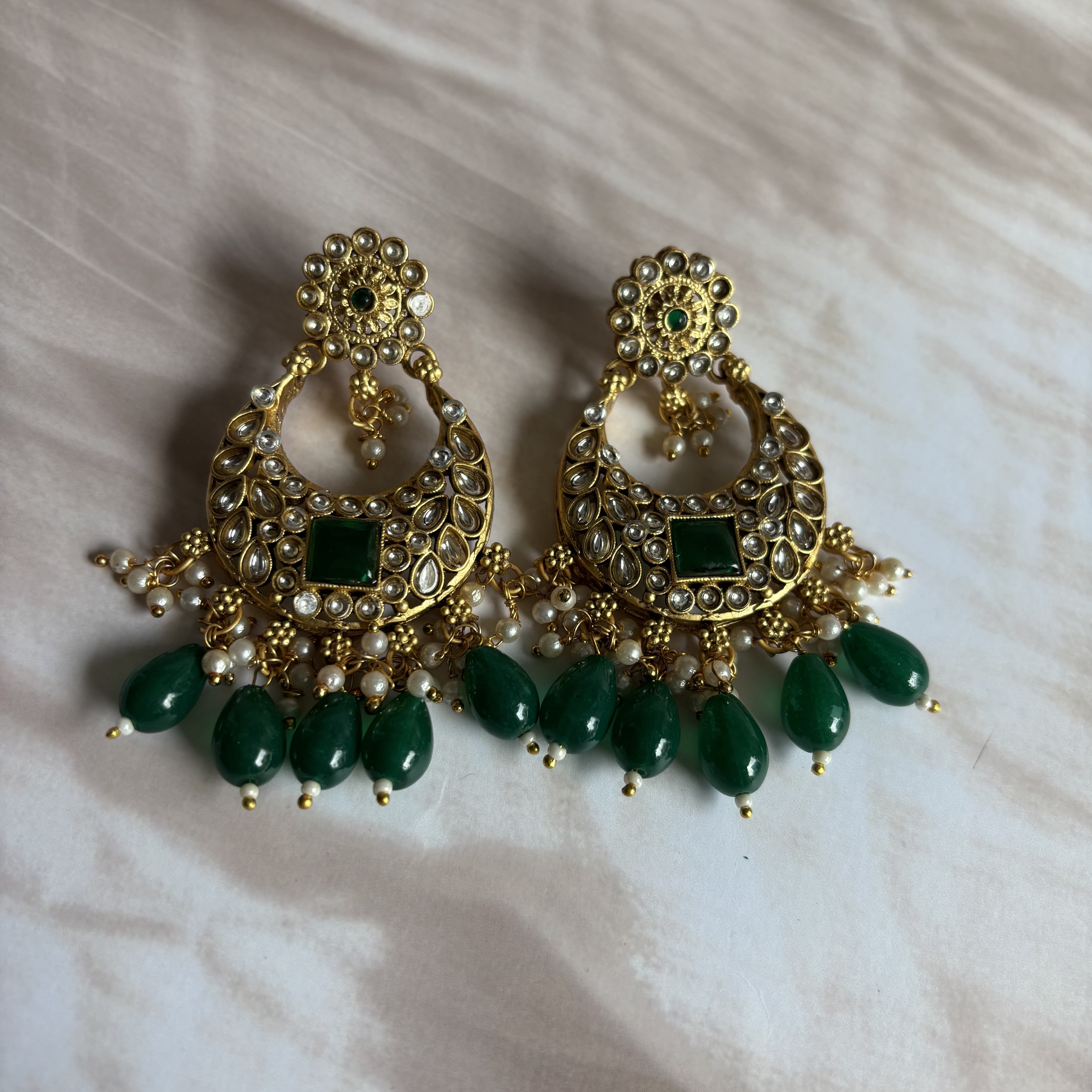 kundan chandbali -green drops