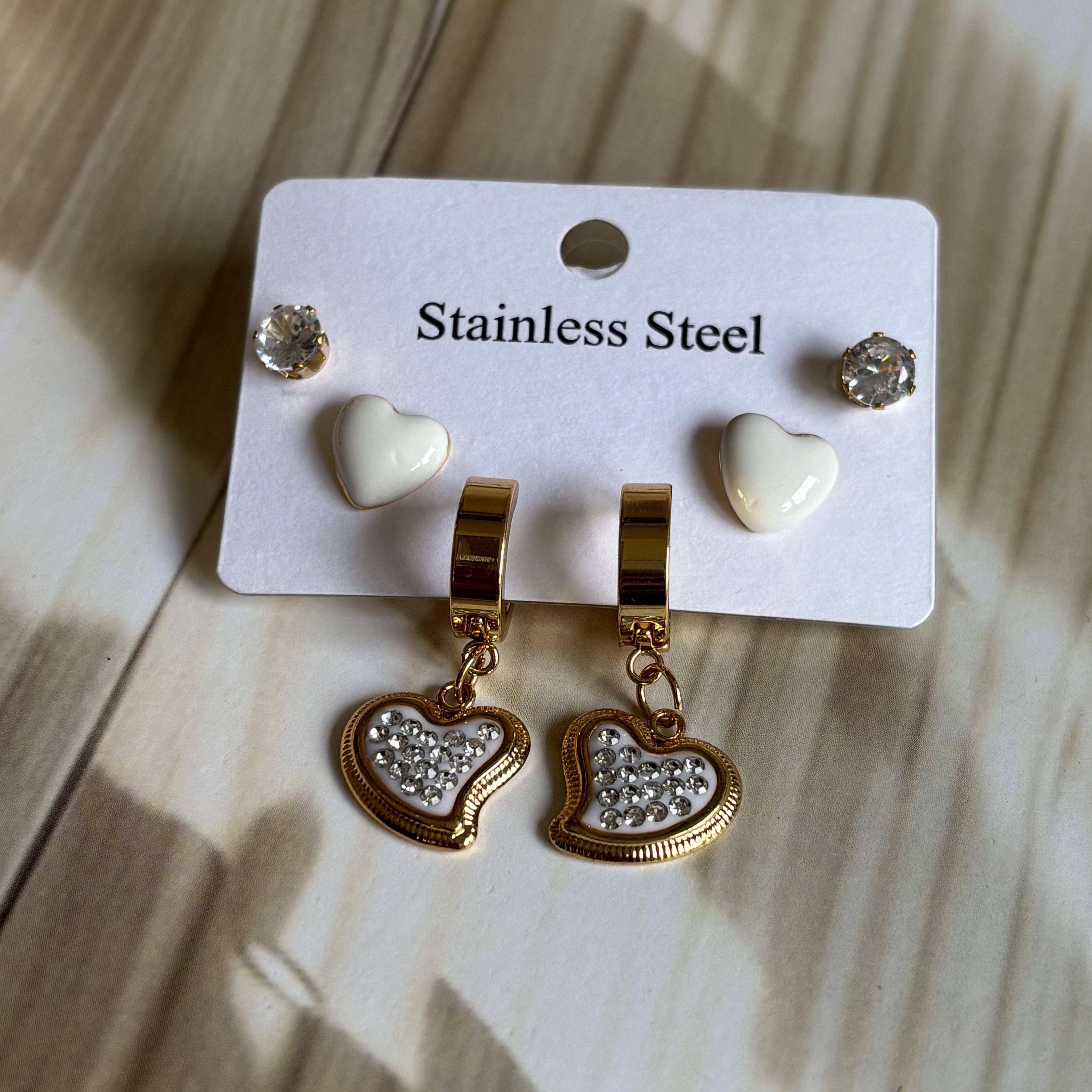 Set of three earrings- zircon heart
