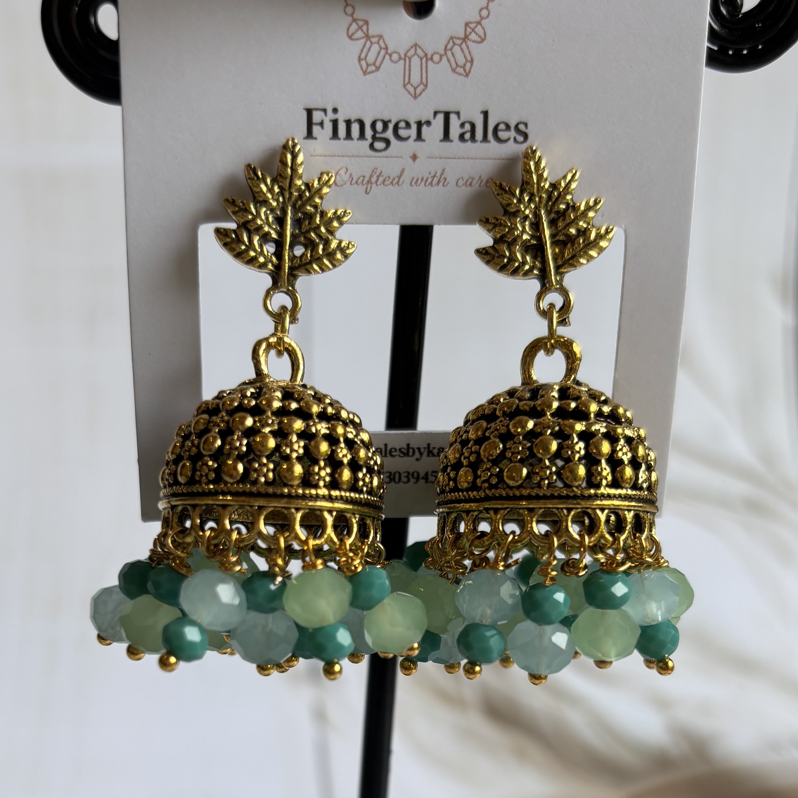 Sage green beads jhumka