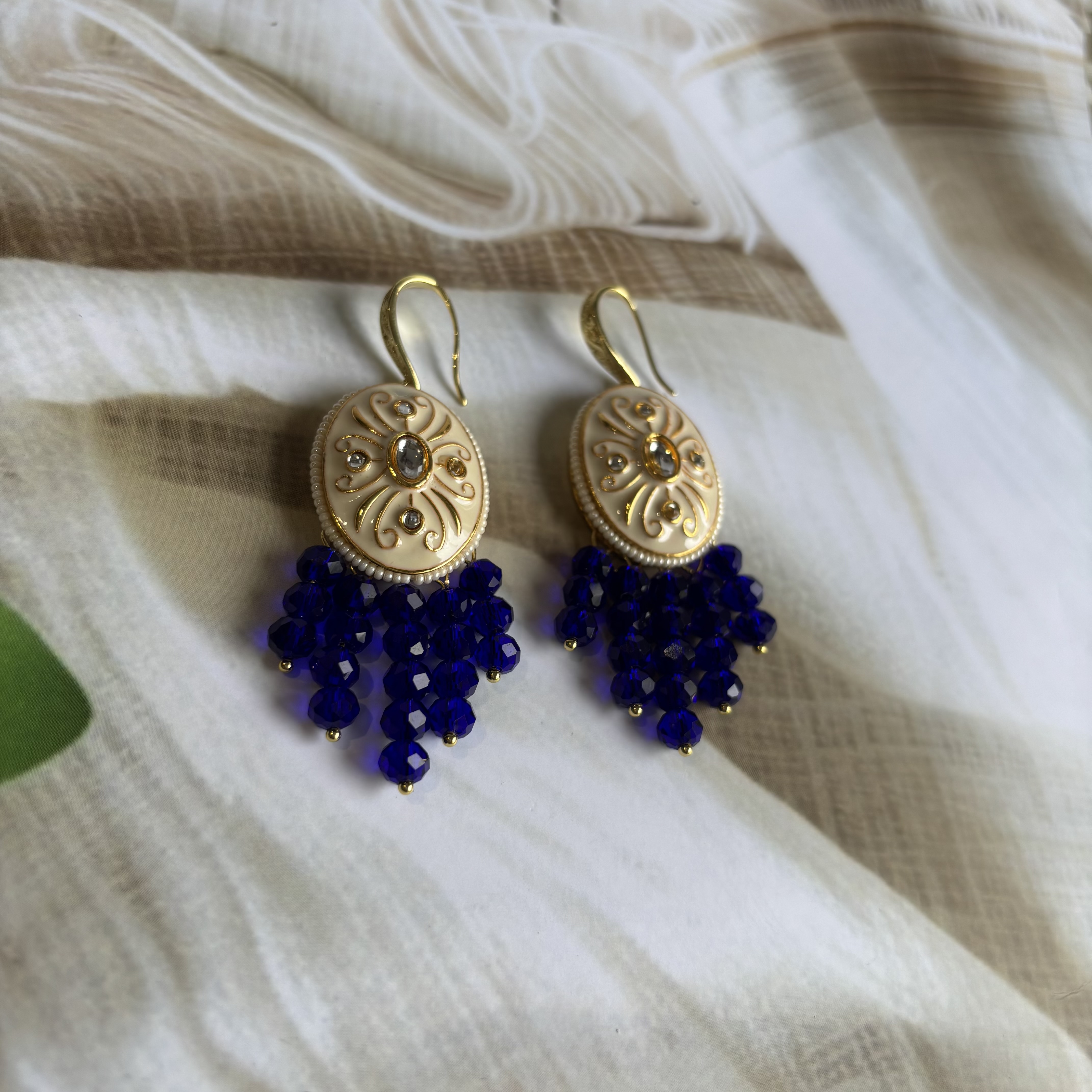 Kundan Blue beads drop